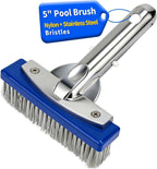 5-Inch Pool Brush Head - Combo Nylon & Stainless Steel Wire Bristles, Heavy Duty Metal Pool Brushes for Extra Scrubbing Power, for Cleaning Inground Pool Tiles, Concrete, Walls, Floor, Steps, Corners