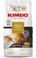 Kimbo Aroma Gold | 100% Arabica Whole Bean Coffee | Medium Dark Roast | 9/13 Intensity | 2.2 Lbs (1kg) Bag