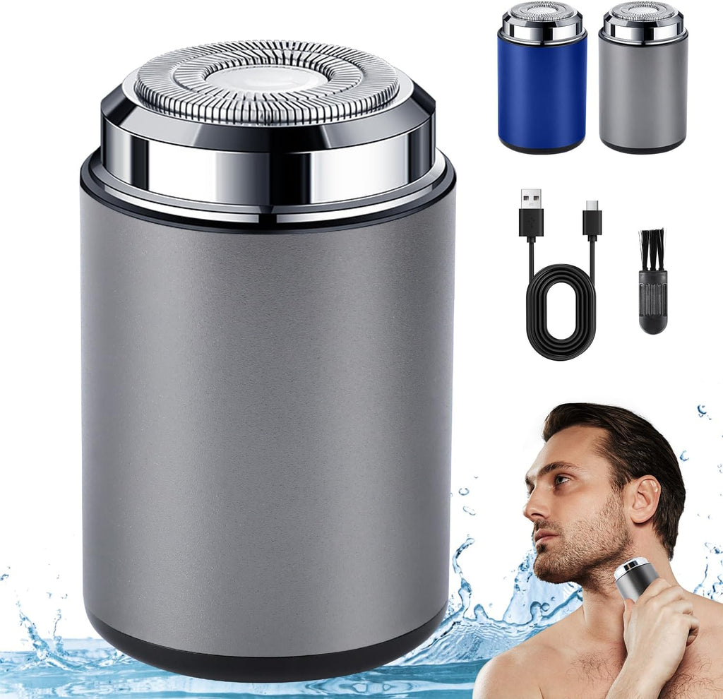 Mini Electric Shaver, Portable Mini Electric Shaver, Pocket Size MiniElectricShaver for Men, USB Rechargeable Waterproof ShaverElectric Beard Trimmer for Car, Office, Business Trip (Silver)