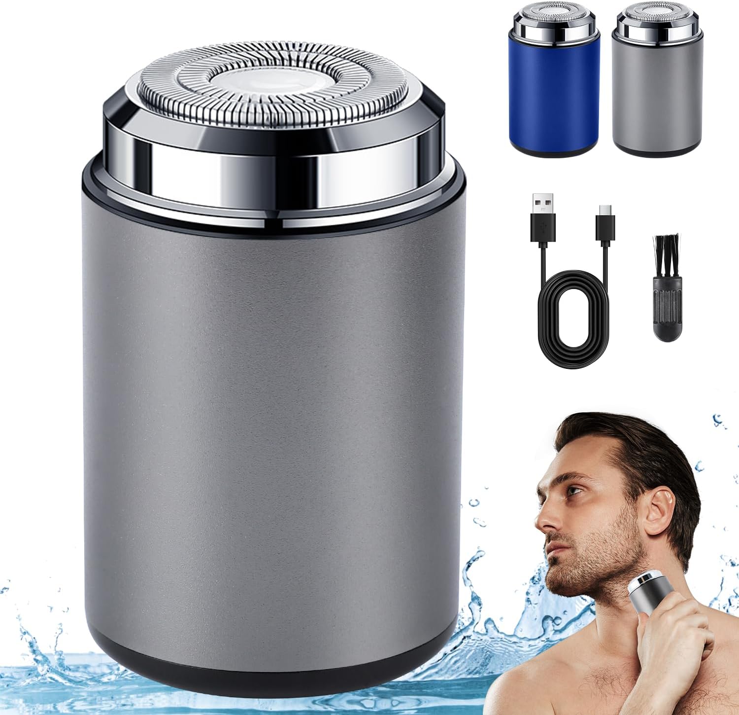 Mini Electric Shaver, Portable Mini Electric Shaver, Pocket Size MiniElectricShaver for Men, USB Rechargeable Waterproof ShaverElectric Beard Trimmer for Car, Office, Business Trip (Silver)