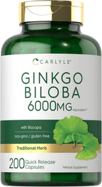 Carlyle Ginkgo Biloba Pills | 200 Capsules | with Bacoba Extract | Extra Strength, Non-GMO and Gluten Free Herbal Supplement