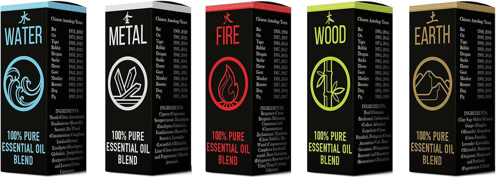 Mystic Moments | Chinese Elements Essential Oil Blend Gift Pack 5x10ml | Wood, Fire, Earth, Metal & Water