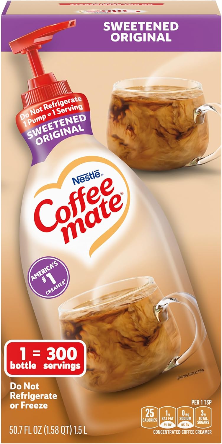 Nestle Coffee mate Coffee Creamer, Sweetened Original, Concentrated Liquid Pump Bottle, Non Dairy, No Refrigeration, 50.7 oz