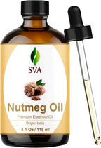 SVA Nutmeg Essential Oil – 4 Fl Oz – 100% Natural Nutmeg Oil - for Diffuser, Hair Care, Face, Skin Care, Aromatherapy, Scalp and Body Massage, Soap and Candle Making – with Dropper