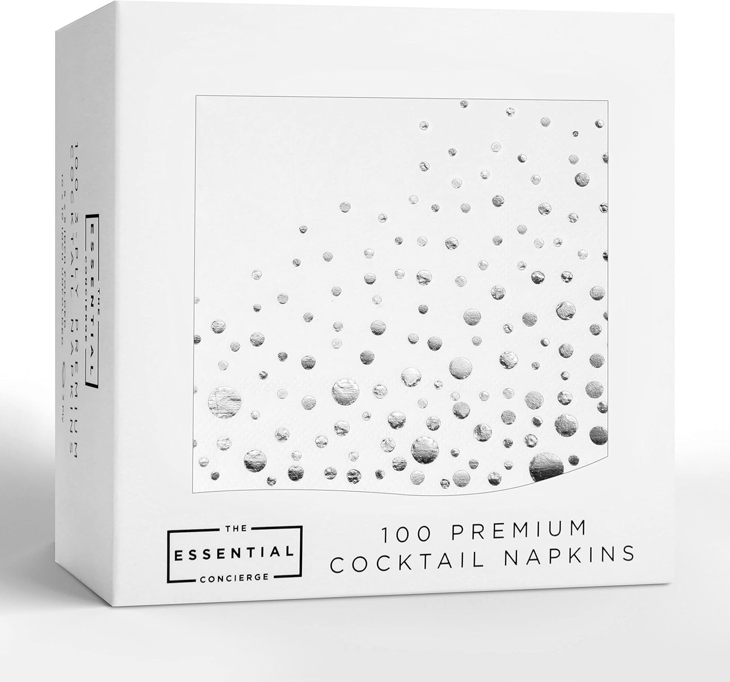 Stylish Silver Cocktail Napkins, 100 3 Ply White and Silver Napkins for Wedding Reception, 5x5 Inch Wedding Cocktail Napkins, Paper Cocktail Napkins for Party, Bridal Shower Napkins or Party Napkins