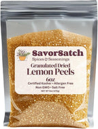 SavorSatch Lemon Peel Granules - 6oz Resealable Pouch | Certified Kosher, GMO-Free, Allergen-Free | Bulk Citrus Zest for Seasoning, Rubs, Marinades, Dressings - 6 Ounce (Pack of 1)