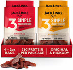Jack Link’s Air Dried Steak Slices - Original & Hickory Flavor – 15g protein per 1 oz serving, Zero Sugar, Made with 100% Grass-Fed Beef, Thin Sliced and Tender Air-Dried Beef, Gluten Free, Paleo Friendly, Simple Protein Snack - 4 Pack