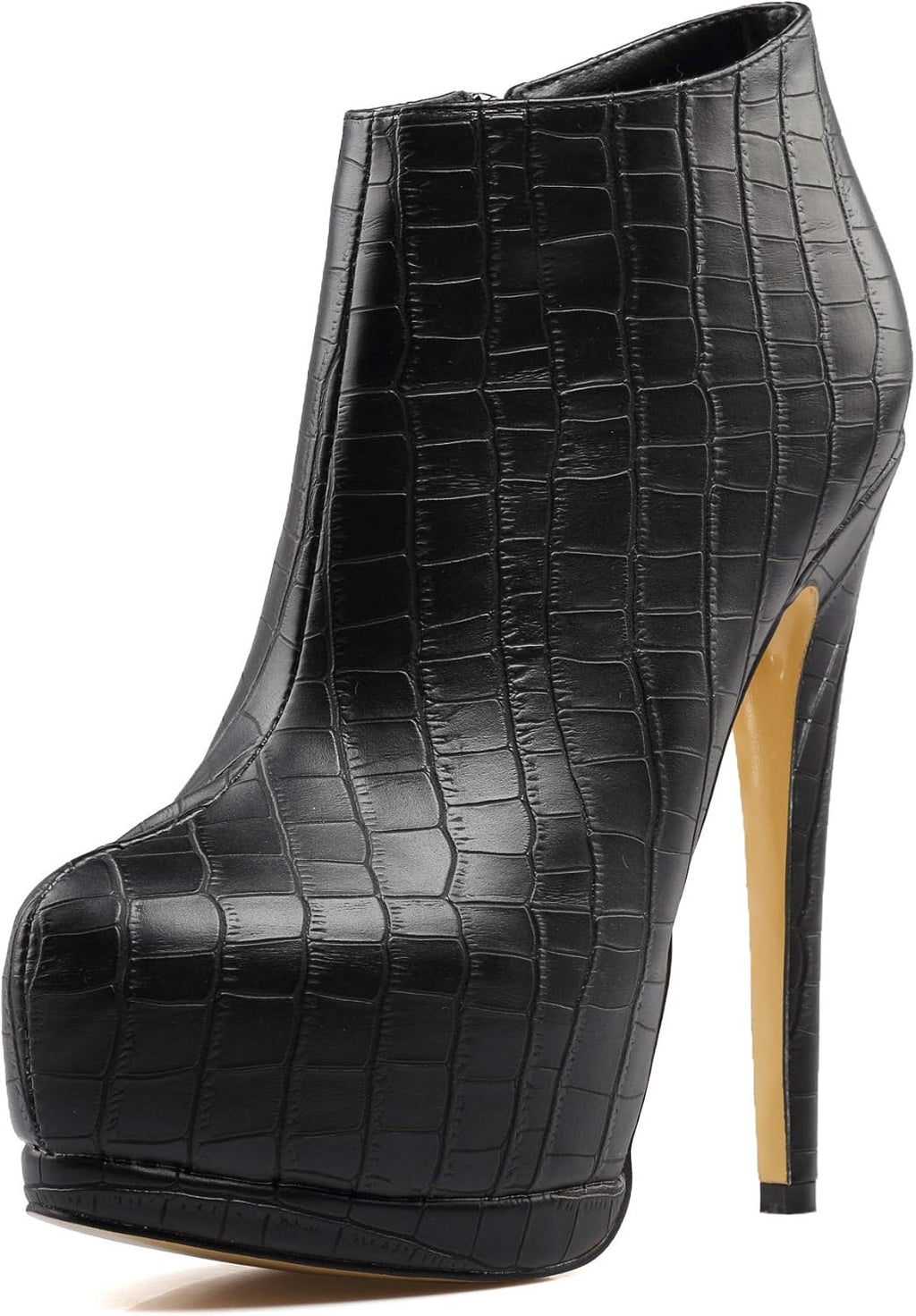 Women's Sexy Stiletto Heel Platform Ankle Boots, Fashion Side Zipper Banquets High Heels Short Booties, Classic Round Toe Leather Bridal Evening Prom Pumps Boot