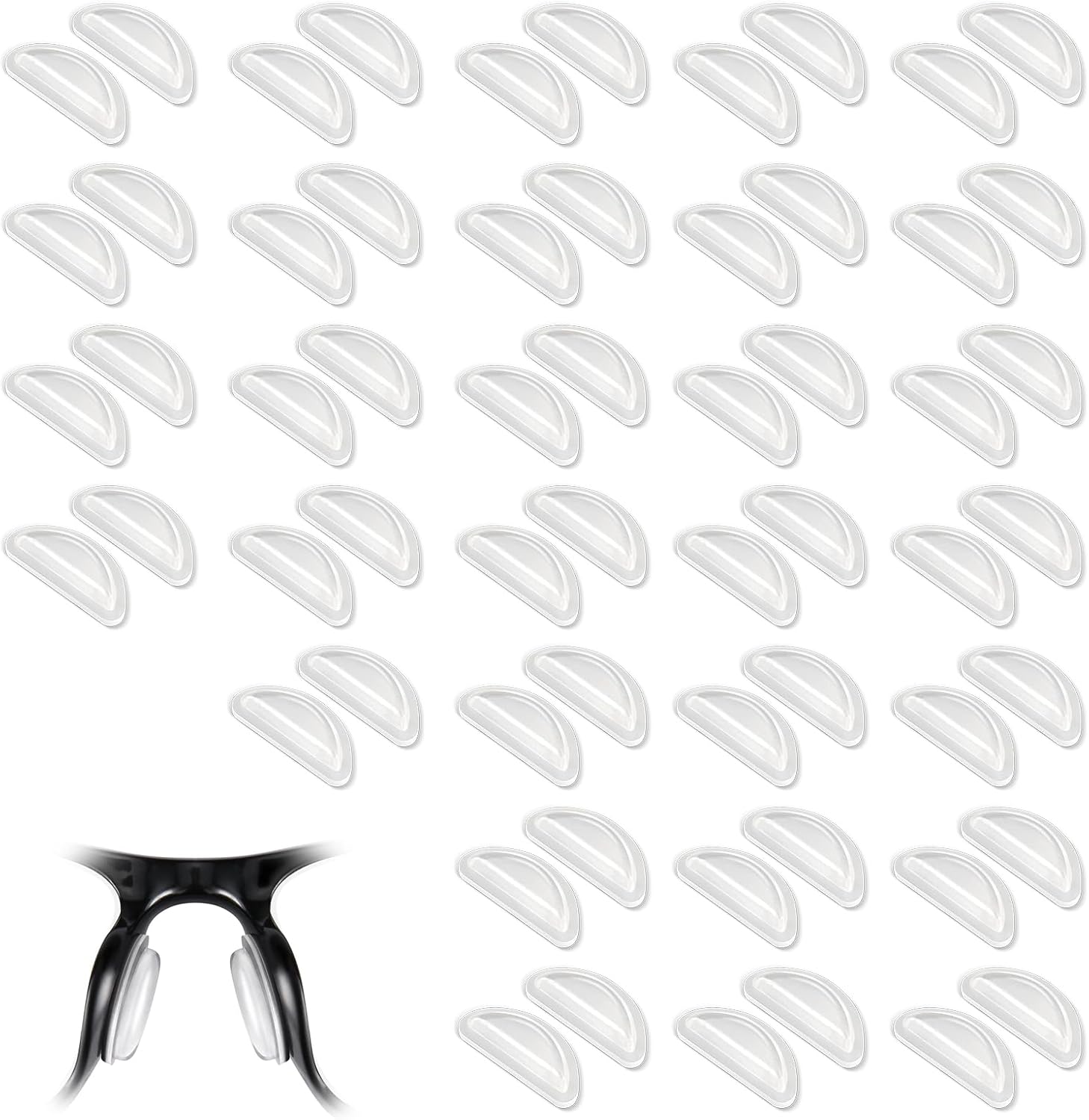 30 Pairs Nose Pads for Glasses, Anti-Slip Silicone Eyeglass Nose Pads, 5mm Heightened Airbag Cushions, Comfortable D-Shaped Adhesive Replacement Nose Pad for Sunglasses, Clear