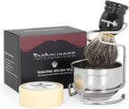 Shaving Brush Kit for Men, 4 in 1 Shaving Brushes Set Includes Badger Hair Shave Brush, Stainless Steel Shaving Bowl&Stand and Goat Milk Flavor Shaving Soap