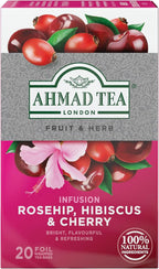 Ahmad Tea Rosehip & Cherry Infusion, 20-Count Tea Bags, Rosehip, Hibiscus & Cherry , 1.4 Oz, (Pack of 6)