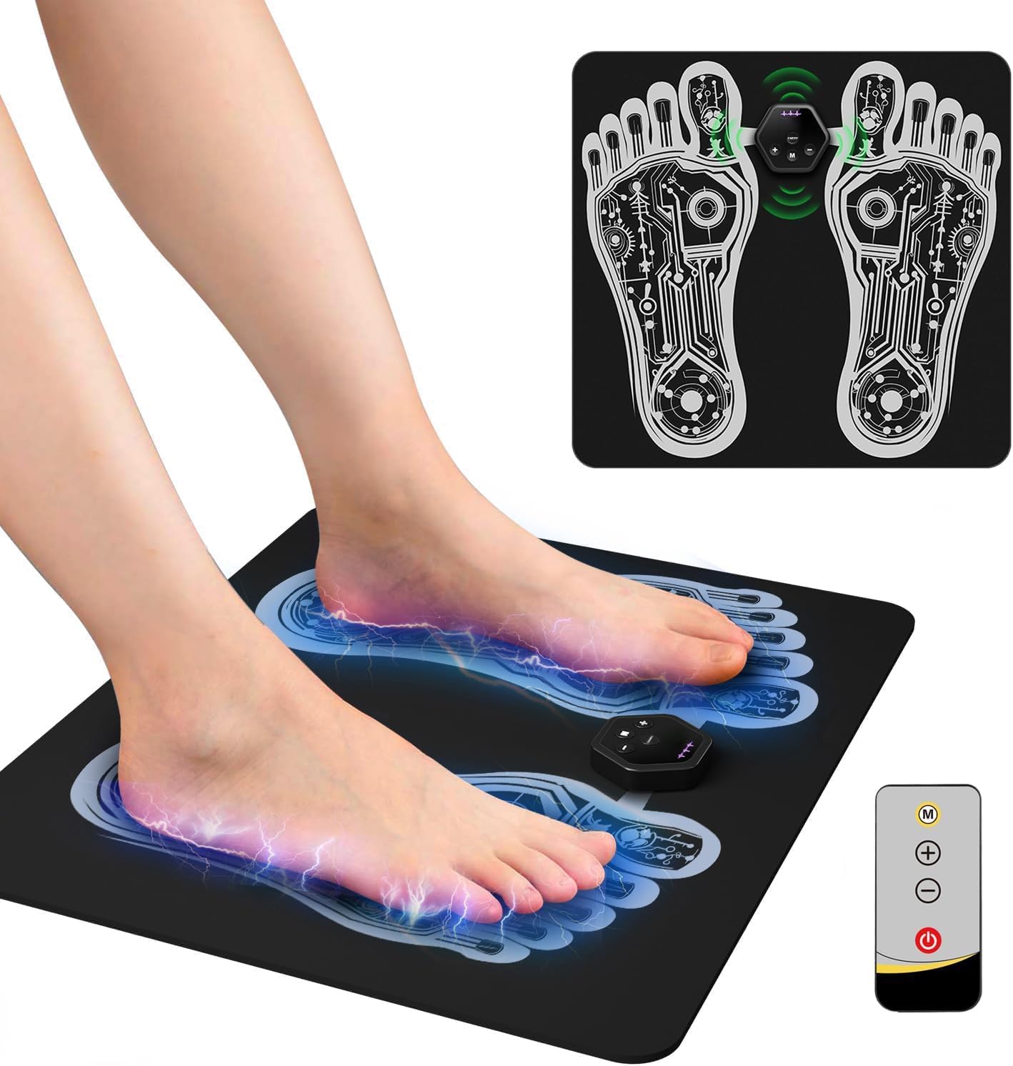 EMS Foot Muscle Stimulator & TENS Machine for Pain Relief - Helps Neuropathy, Plantar Fasciitis & Circulation - Portable Folding Mat with Remote for Elderly, Office Workers & Home Use