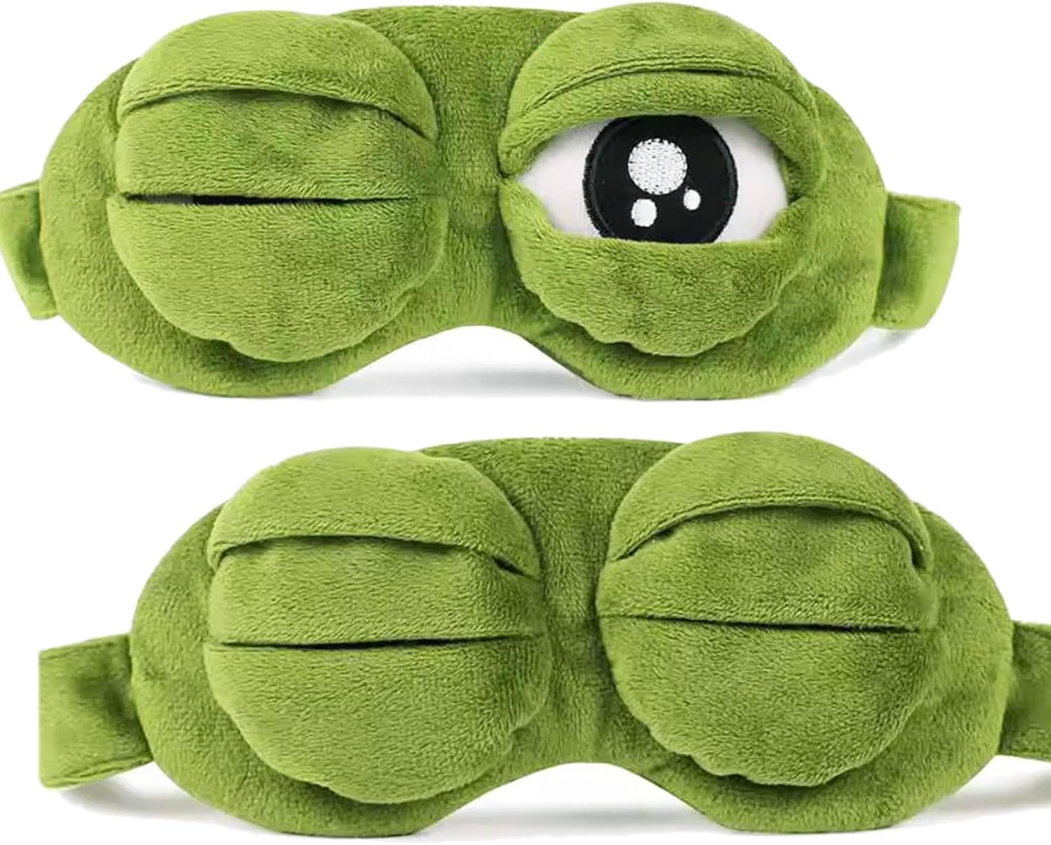 2Pcs Sleep Eye Mask for Women Kids, Shinywear Eye Mask for Sleeping, Cute Sad Frog Blindfold Plush Funny Eye Shade Cover for Travel Yoga Nap Block Out Light - Soft Cotton Inside for Sensive Skin