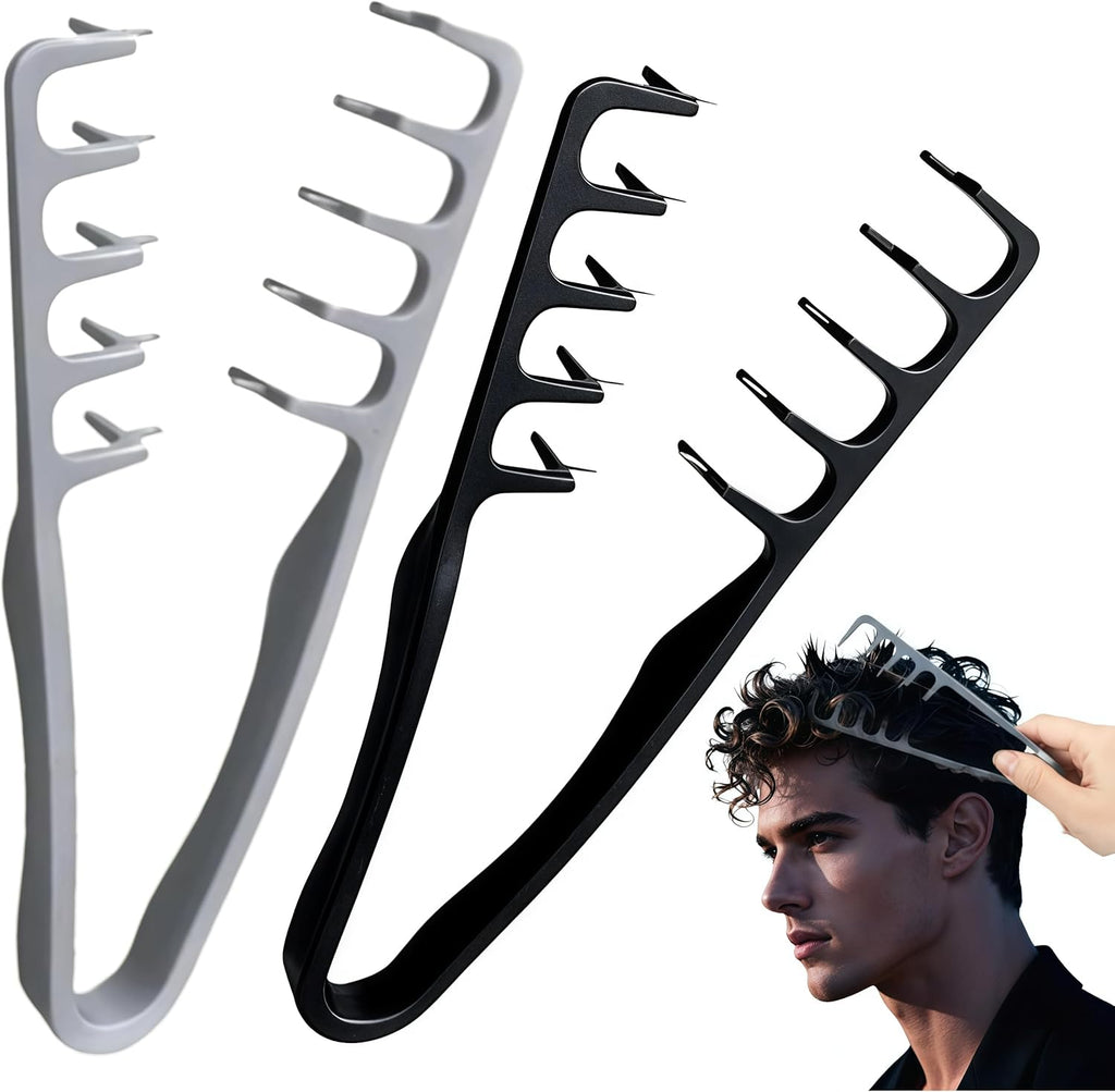 2Pcs Texture Comb, Volumizing Texture Comb for Men & Women, Wide-Tooth Hair Comb for Fluffy & Layered Hairstyles (Grey + Black)，Daily Use Styling Tool for Voluminous Texture, Waves, and Natural Bangs