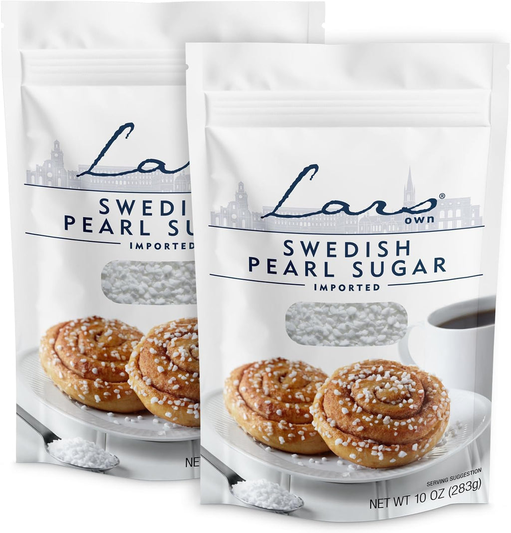 Lars Own Swedish Pearl Sugar – 2-Pack, 10-oz Resealable Pouch – Non-Melting, All-Natural Decorative Nib Sugar for Baking