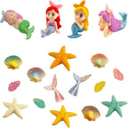 18 Pcs Miniature Mermaid Figurines Sets,Mini Mermaid Tail Figurines Mini Starfish Shell Conch Figurines for Cake Decoration Home Terrarium Decoration DIY Crafts …