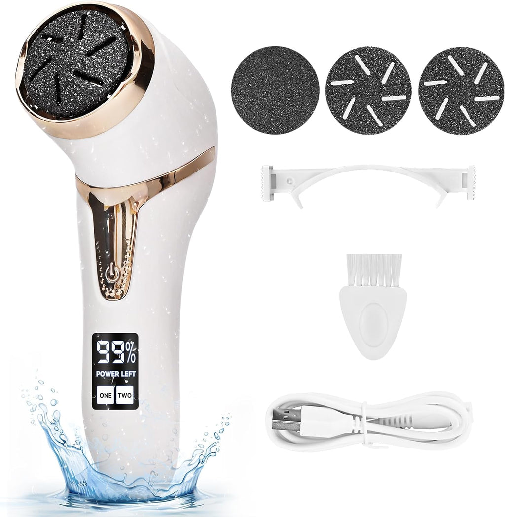 Nicebirdie Electric Callus Remover for Feet with Vacuum, Premium Portable Pedicure Tools Rechargeable Waterproof 2 Speed Foot File Scrubber Callus Remover Tool Foot Care kit （White）