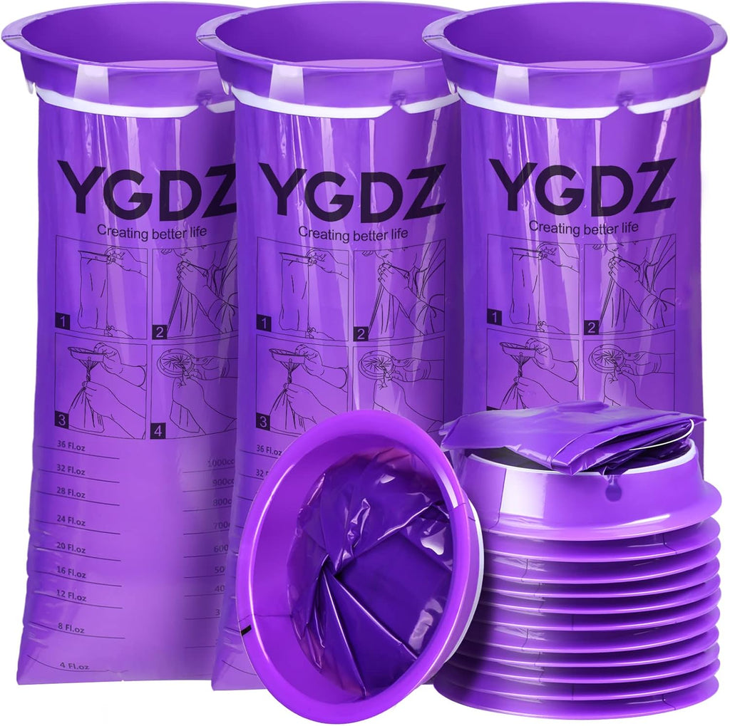 YGDZ Barf Bags, 15 Pack Vomit Bags Disposable Throw Up Emesis Bags Puke Nausea Bags for Travel Motion Sickness, Car & Aircraft, Purple