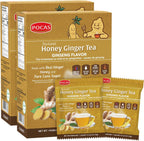 Pocas Honey Ginger Instant Tea Powder 2-Pack with Ginseng Flavor, Real Ginger Extract & Sweetener, Caffeine-Free Tea, 20 Packets
