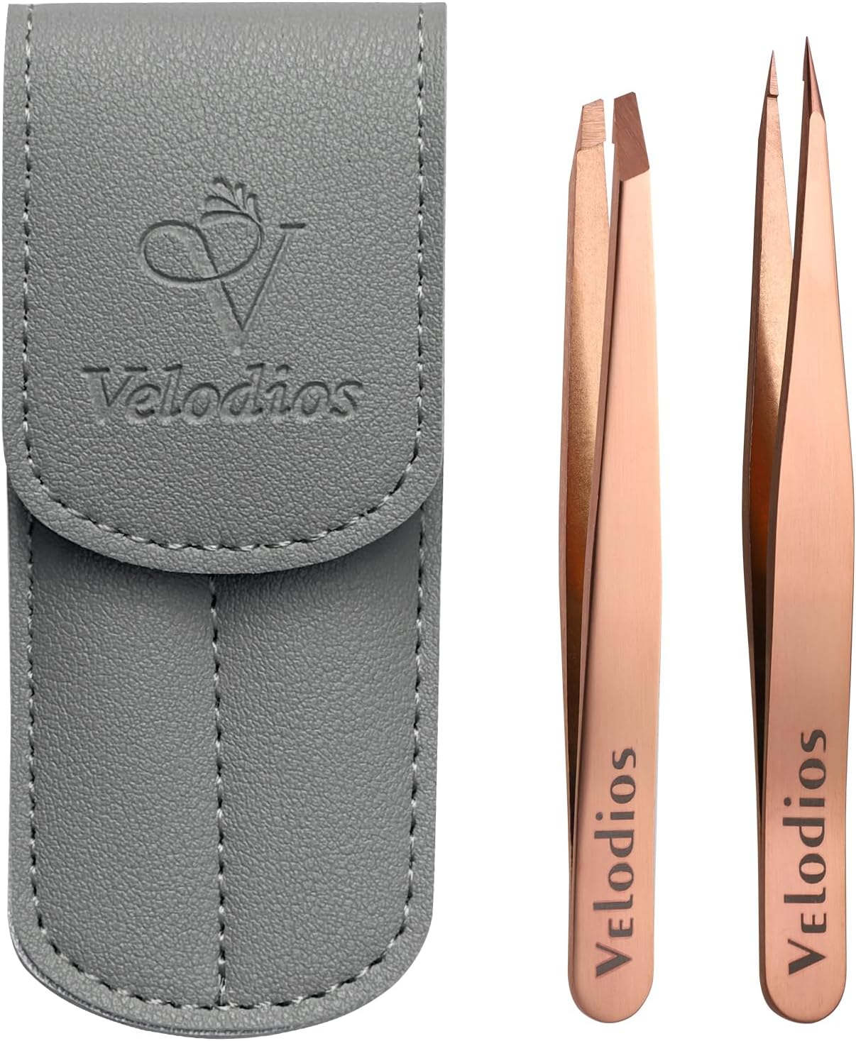 2-Pack Precision Tweezers for Eyebrows, Facial Hair, Ingrown Hair Removal, Professional Stainless Steel Eyebrow Tweezers for Women and Men, Tweezer Set with PU Travel Case