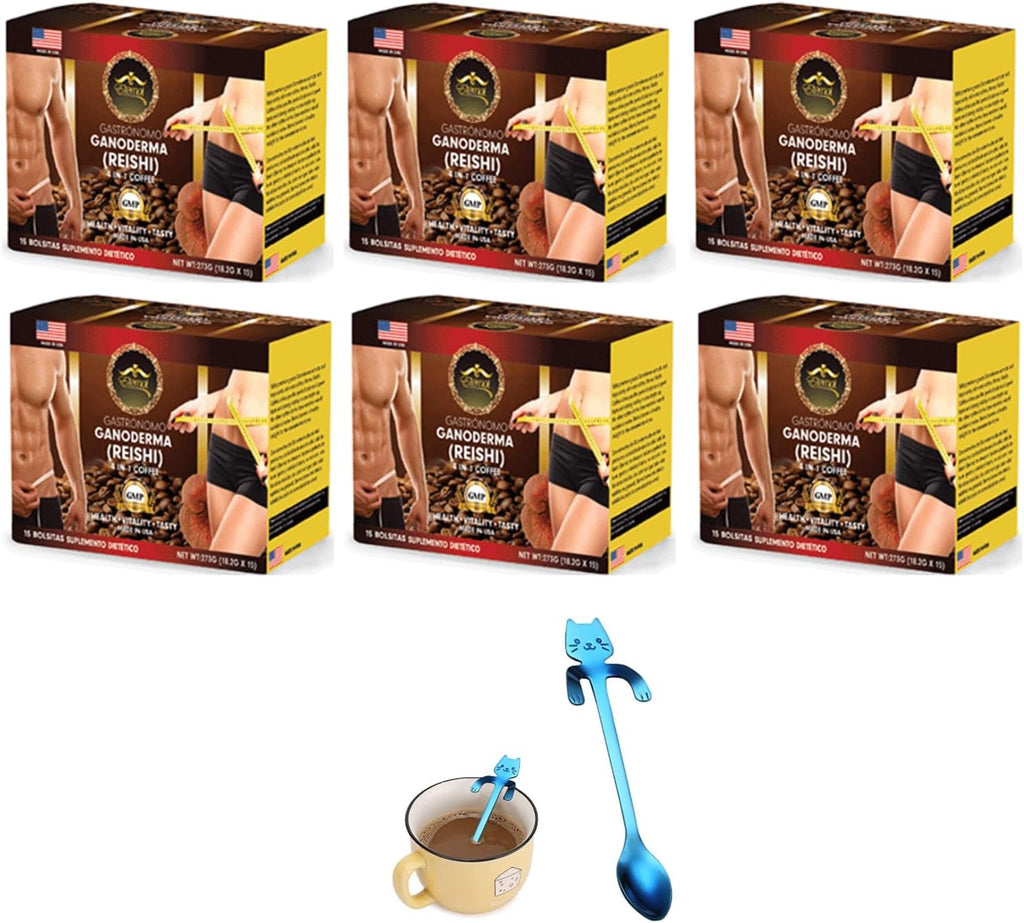 Eternal Spirit Beauty 4 in 1 Coffee, with GANODERMA (REISHI) – Pack of 6. Bonus 1 Stainless Steel Cute Mini Cat Spoon, Assorted Colors