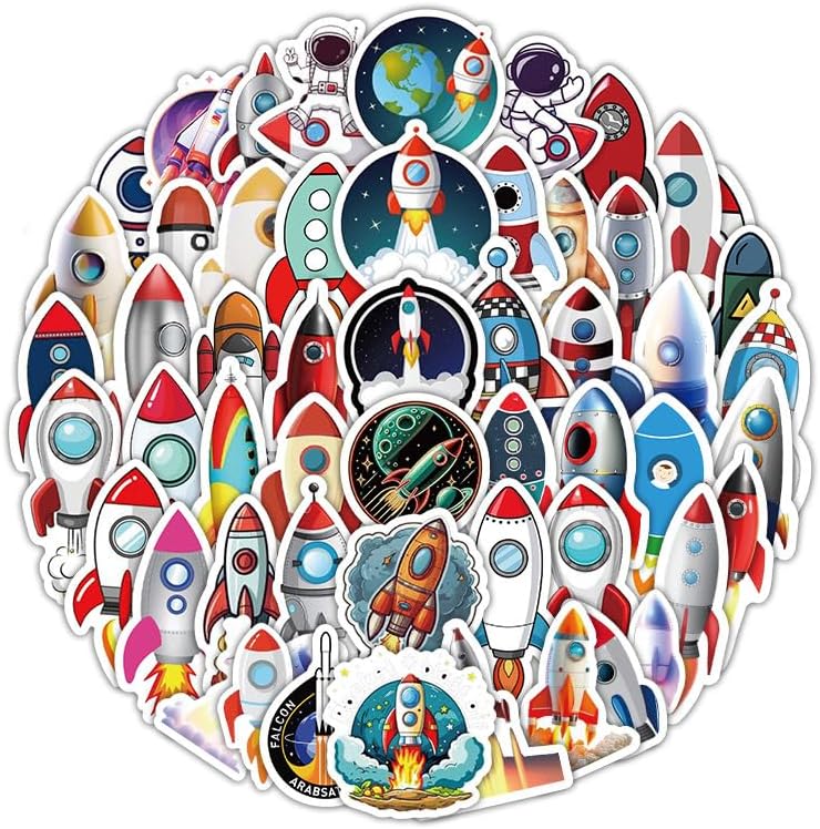 60 Pcs Rocket Stickers for Kids,Vinyl Cartoon Space Rocket Aerocraft Decals for Laptops,Space Aircraft Decoration DIY Scrapbook,guitar,phone,Luggage Wall Graffiti sticker collectors lovers...(Rockets)