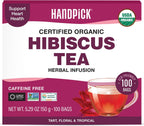 HANDPICK, Organic Hibiscus Tea Bags (100 Tea Bags) | Caffeine-Free, 100% Natural Pure Indian Hibiscus Flowers