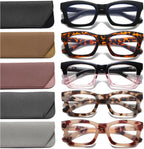 Hubeye 5 Pairs Fashion Style Square Reading Glasses for Women Men Blue Light Blocking Computer Readers with leather case