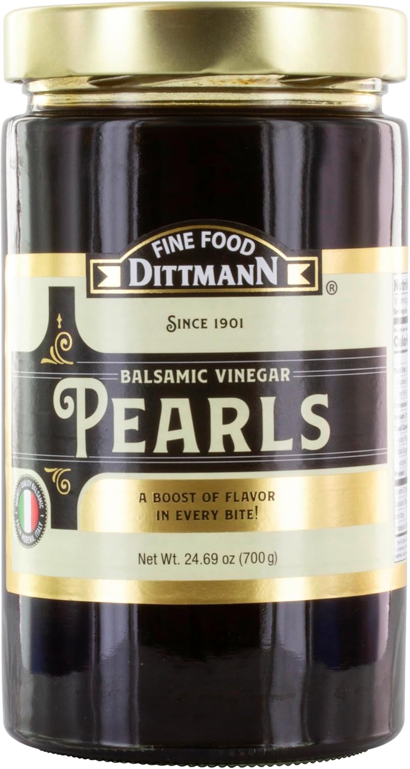 Balsamic Vinegar Pearls, 24.69 oz Jar – Rich Balsamic Vinegar Flavor from Modena – Ideal for Salads, Carpaccio, Cheese & Desserts