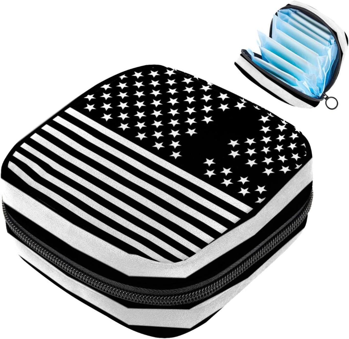 Sanitary Napkin Storage Bag,Period Bag,Pad Bag,American Flag Black and White,Period Pouch