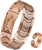 Jeracol 3X Strength Magnetic Copper Bracelet for Men - 99.9% Pure Copper Bracelet & Ring Set - Premium Fold-Over Clasp and Adjustable Length Sizing Tool & Jewelry Box