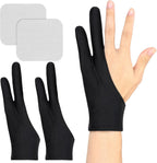 2 Pack Digital Drawing Glove, 3-Layer Palm Rejection Two-Finger Artist Glove Fits Left Right Hand for Art Graphic Tablet Paper Sketching Painting, Includes 2 Cleaning Cloth