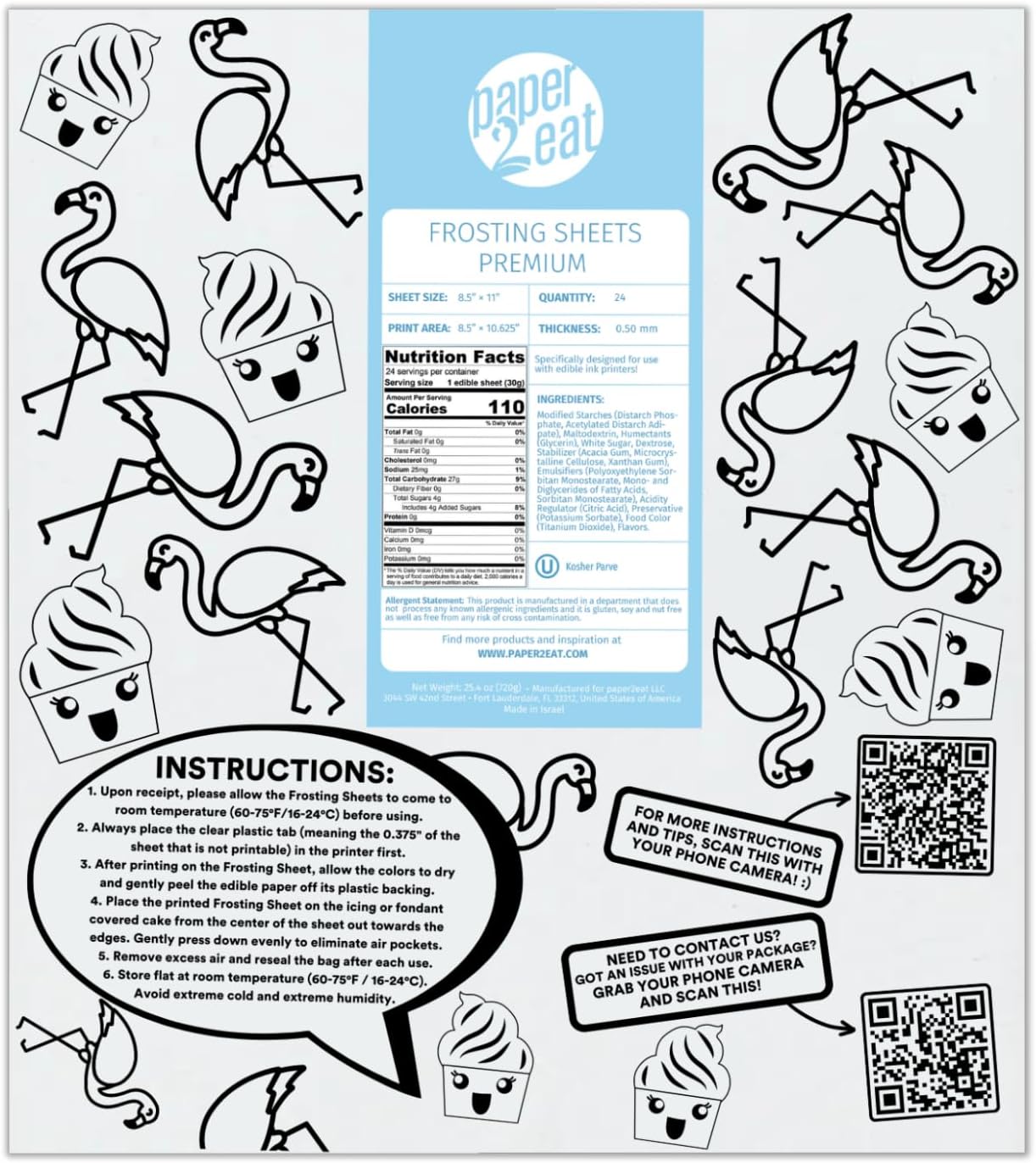 paper2eat Frosting Sheets Premium 8.5“ x 11“ – 24 count – White Edible Icing Sheets - Kosher Certified