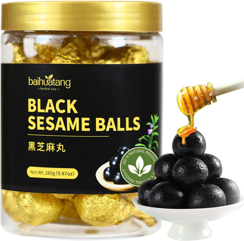 Black Sesame Ball 280g (30 Pills) Handmade with Pure Honey Black Rice、Bean Natural Grain Snack No Additives 黑芝麻丸