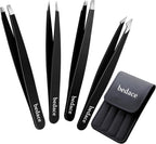 Tweezers for Women Facial Hair,Stocking Stuffers Birthday Gifts 4 Pack Tweezers for Eyebrows,Tweezer Set for Ingrown Hair, Plucking Daily Beauty Tool with Leather Travel Case