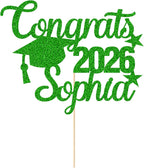 Personalized Graduation Cake Topper Class of 2026 Cake Toppers Graduation Gifts Glitter Congrats Cake Topper with Any Name for Son Daughter Friends Grandson Cake Decorations (Green)