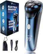 Smart 2-in-1 Electric Rotary Shaver for Men with 4D Floating Heads & Pop-Up Trimmer - USB Rechargeable, Wet & Dry Waterproof Razor with LCD Display (90 Min Runtime)
