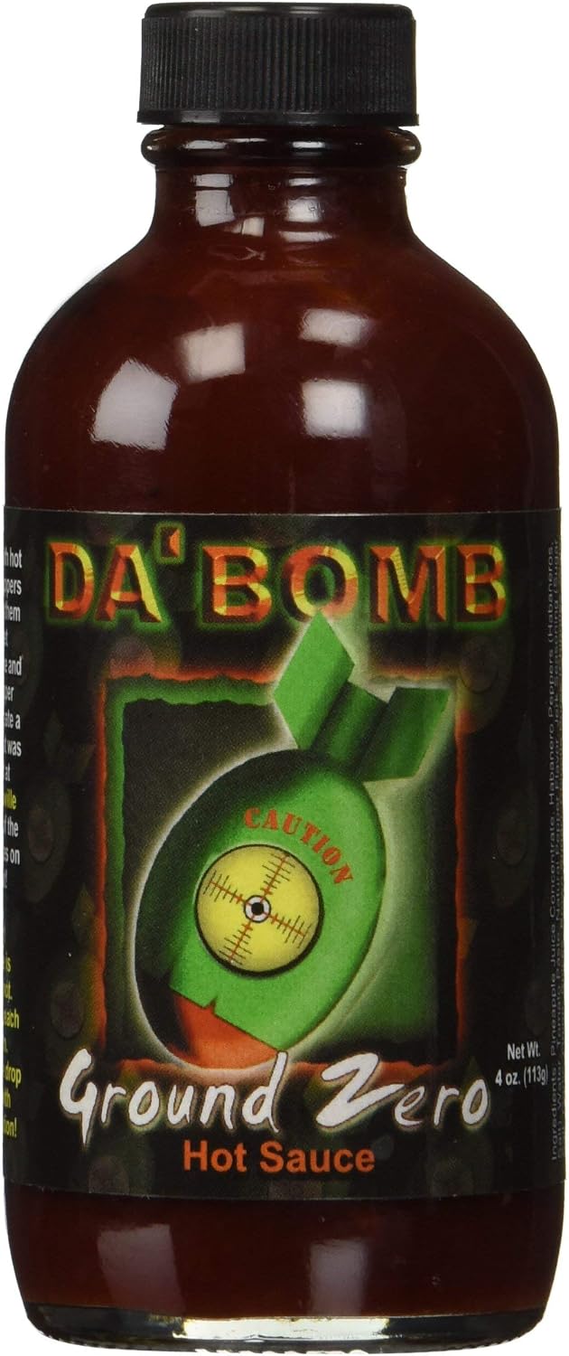 Da Bomb - Ground Zero - Original Hot Sauce - 321,900 Scovilles - 4oz Bottle - Made in USA with Habanero Peppers- Non-GMO, Gluten Free, Sugar Free, Keto - Pack of 1