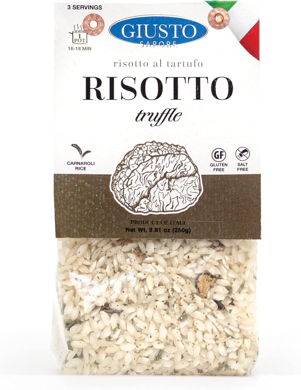 Giusto Sapore Italian Risotto - Truffle - All Natural Gluten Free, No Added Salt - Premium Gourmet 3-4 Serving Size, 8.81 oz - Imported from Italy and Family Owned