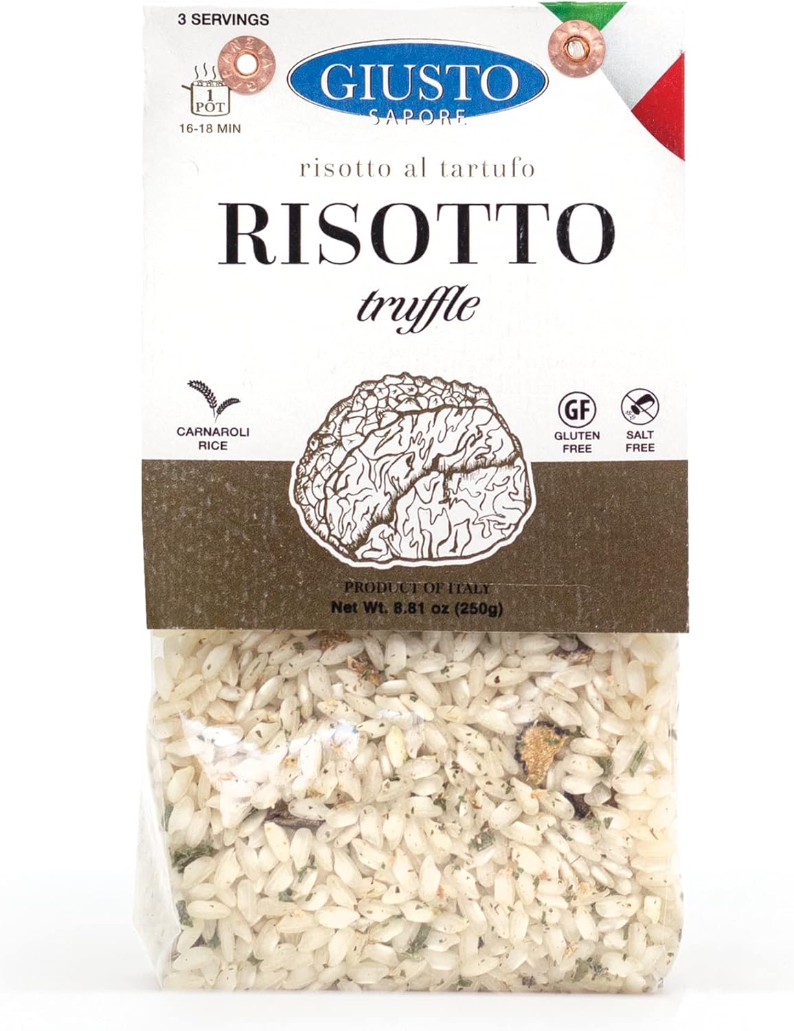 Giusto Sapore Italian Risotto - Truffle - All Natural Gluten Free, No Added Salt - Premium Gourmet 3-4 Serving Size, 8.81 oz - Imported from Italy and Family Owned