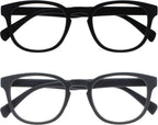 OPULIZE POP Reading Glasses for Women Men,Scratch Resistant Round Matt Frame with Spring Hinges, Black, Grey +1.50 (Pack of 2)
