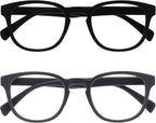 OPULIZE POP Reading Glasses for Women Men,Scratch Resistant Round Matt Frame with Spring Hinges, Black, Grey +2.50 (Pack of 2)
