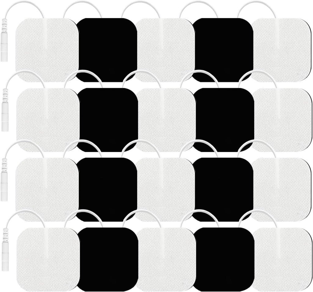 20PCS TENS Unit Replacement Pads, TENS Electrodes Pads Self-Adhesive Electrode Pads 2"x2" Reusable Tens Unit Patches Compatible with TENS Machine Use 2.0mm Pin Connector Lead Wires (2”x2“)