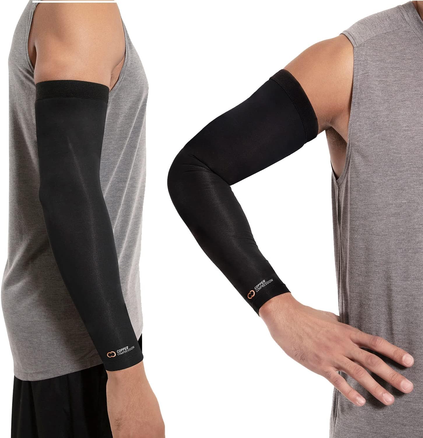 Copper Compression Arm Sleeve - Copper Infused Full Arm Brace for Forearm, Bicep, Triceps - Tennis Elbow, Basketball, Golf, Arthritis, Tendonitis, Bursitis, Post Surgery Rehab - Odor Resistant - Black - M
