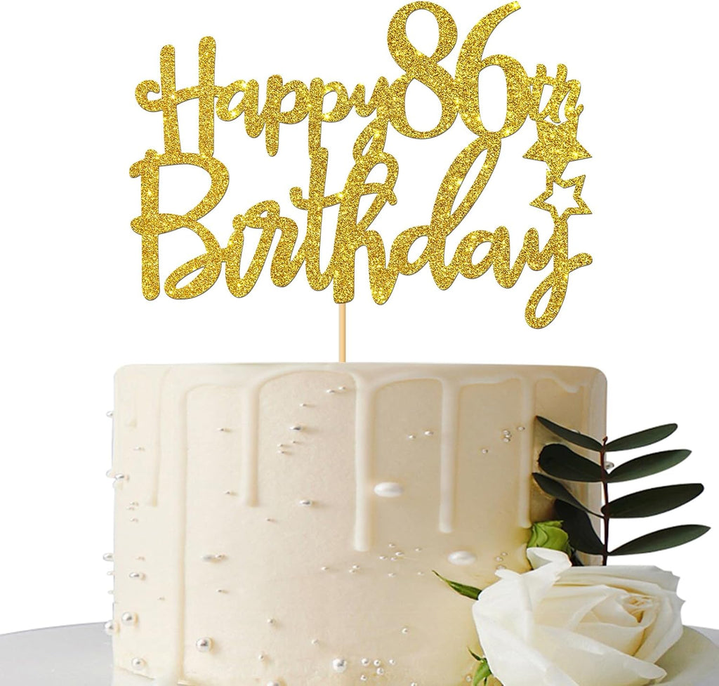 Gold Glitter Happy 86th Birthday Cake Topper - 86 Sign Cake Topper - Cheers to 86 Years Party Supplies - 86th Birthday Party Decorations