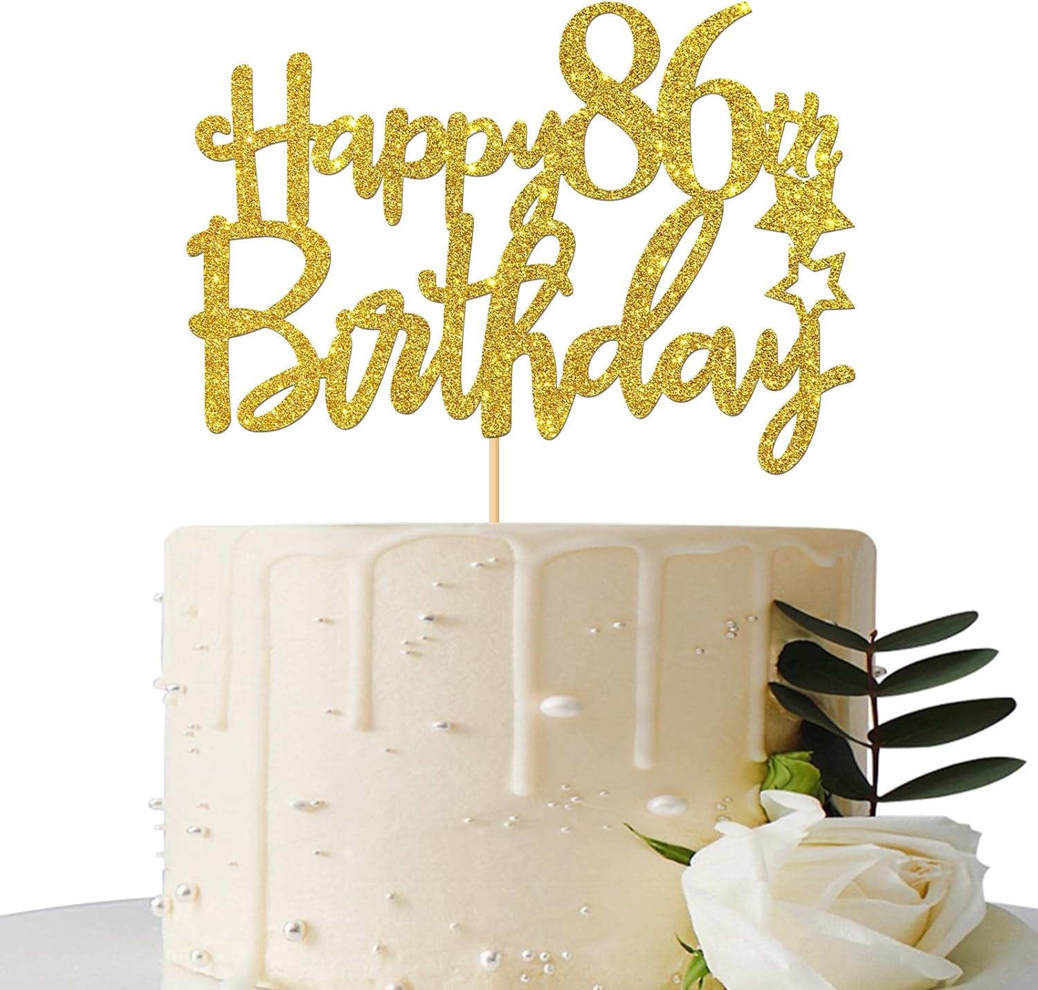 Gold Glitter Happy 86th Birthday Cake Topper - 86 Sign Cake Topper - Cheers to 86 Years Party Supplies - 86th Birthday Party Decorations
