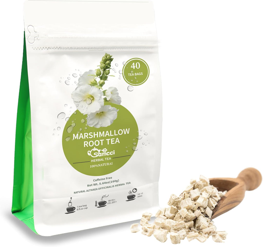 Samcci - Marshmallow Root Tea, 2g x 40 Tea Bags -100% Natural & Pure Dried Cut & Sifted Althaea Officinalis - No Sugar - No Caffeine - No Gluten - Vegan - Support Digestion & Respiratory