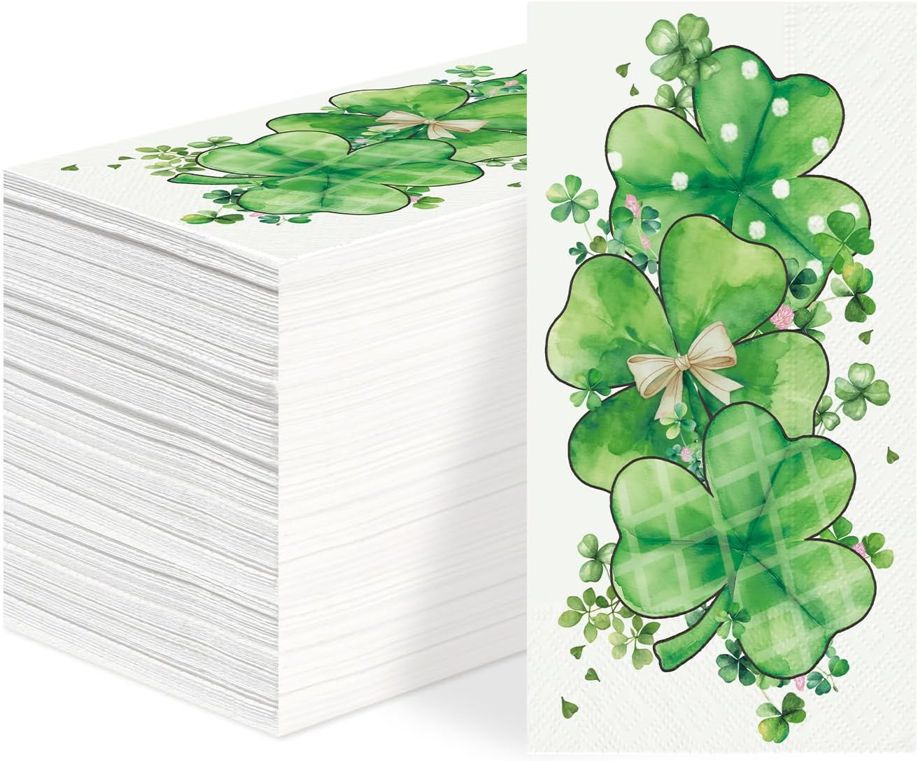 100Pcs Shamrock Paper Napkins 3 Ply Green Shamrock Clover Disposable Absorbent Hand Towels Watercolor Green Guest Napkins for Spring Lunch Dinner Kitchen Supplies