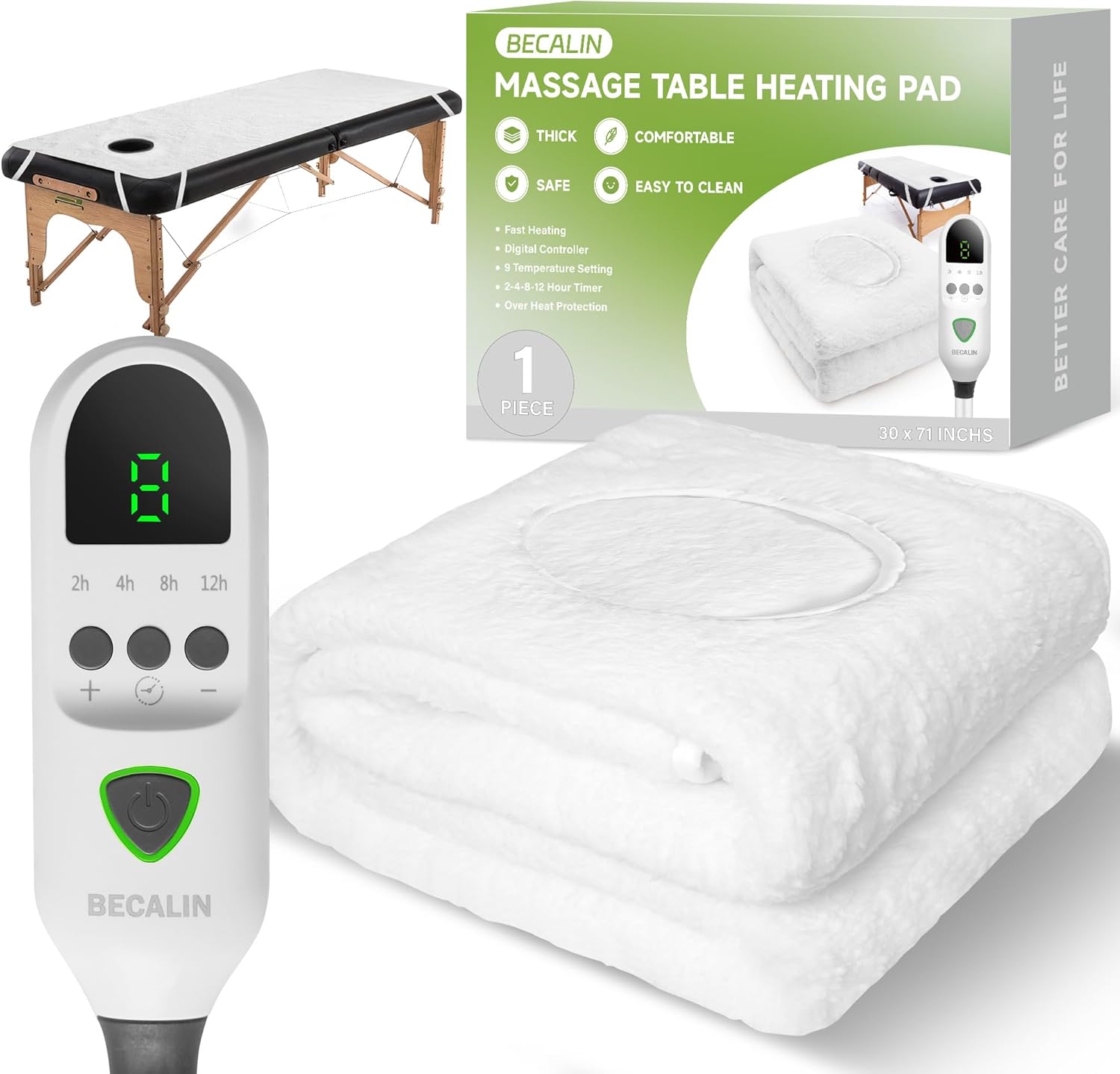 Massage Table Warmer Heating Pad Professional SPA Massage Bed Warmer with Timer, 9 Heat Settings, Overheat Protection for Massage Bed & Spa, Thickened & Soft Fleece, 30" x 71", with Face Hole
