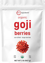 Micro Ingredients Organic Goji Berries 2lbs (32oz) | Large Whole Sun-Dried Berries | Raw Superfood Wolfberries | Natural Flavor for Trail Mix, Juice, & Tea | Sulfate Free, Vegan Friendly, Non-GMO